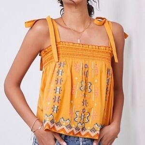 Anthropologie Embroidered Mustard Good Swing Tank Woman’s Size Large NWT